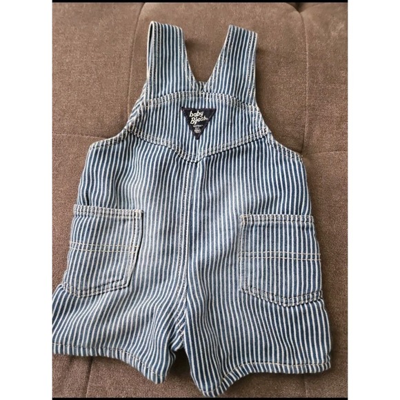 OshKosh B'Gosh Baby Hickory Stripe Shortalls Railroad Denim Overalls - Size 12 M - Picture 6 of 11
